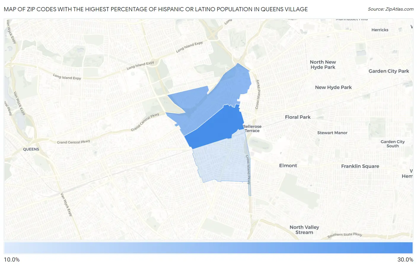 Zip Codes with the Highest Percentage of Hispanic or Latino Population in Queens Village Map