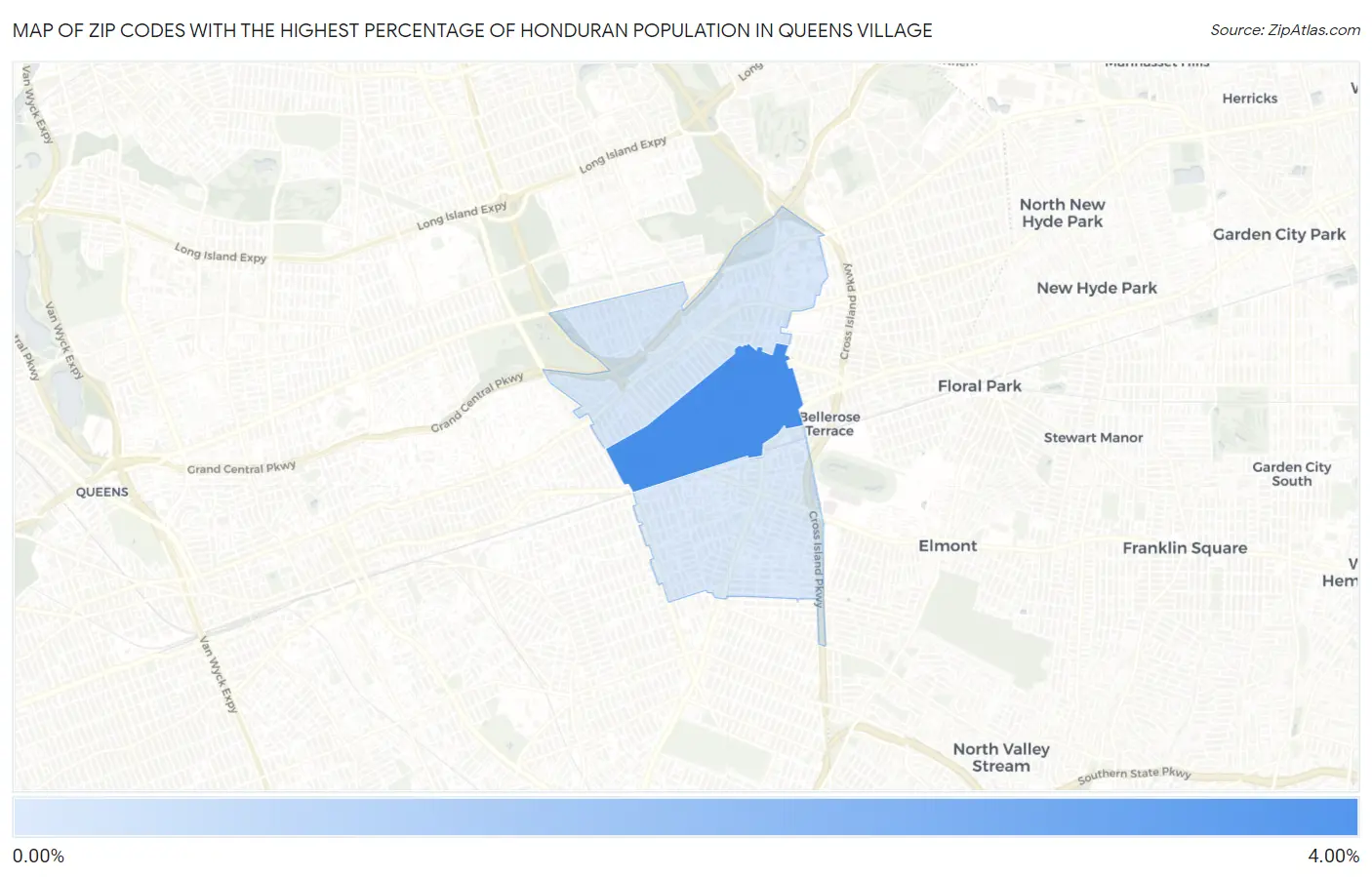Zip Codes with the Highest Percentage of Honduran Population in Queens Village Map