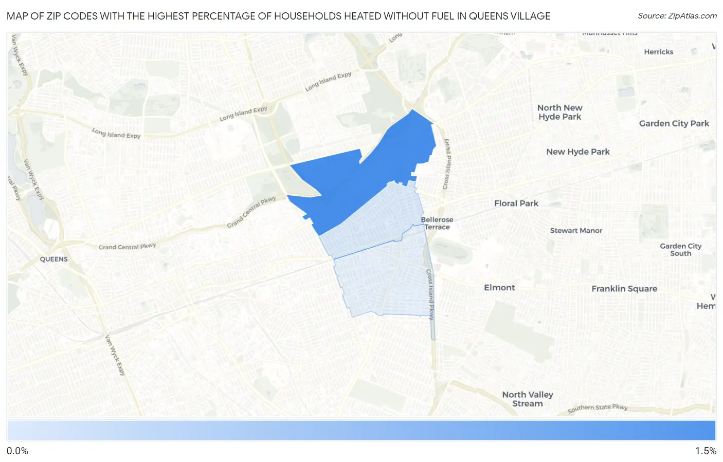 Zip Codes with the Highest Percentage of Households Heated without Fuel in Queens Village Map