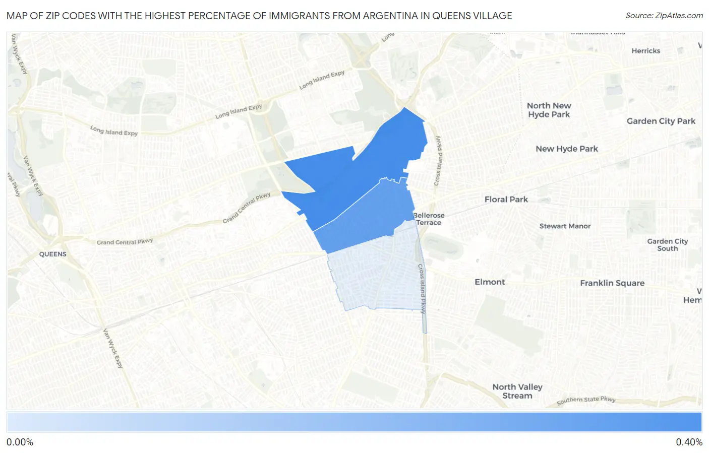 Zip Codes with the Highest Percentage of Immigrants from Argentina in Queens Village Map