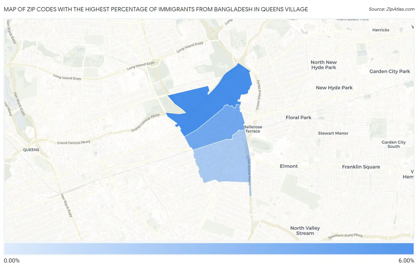 Zip Codes with the Highest Percentage of Immigrants from Bangladesh in Queens Village Map