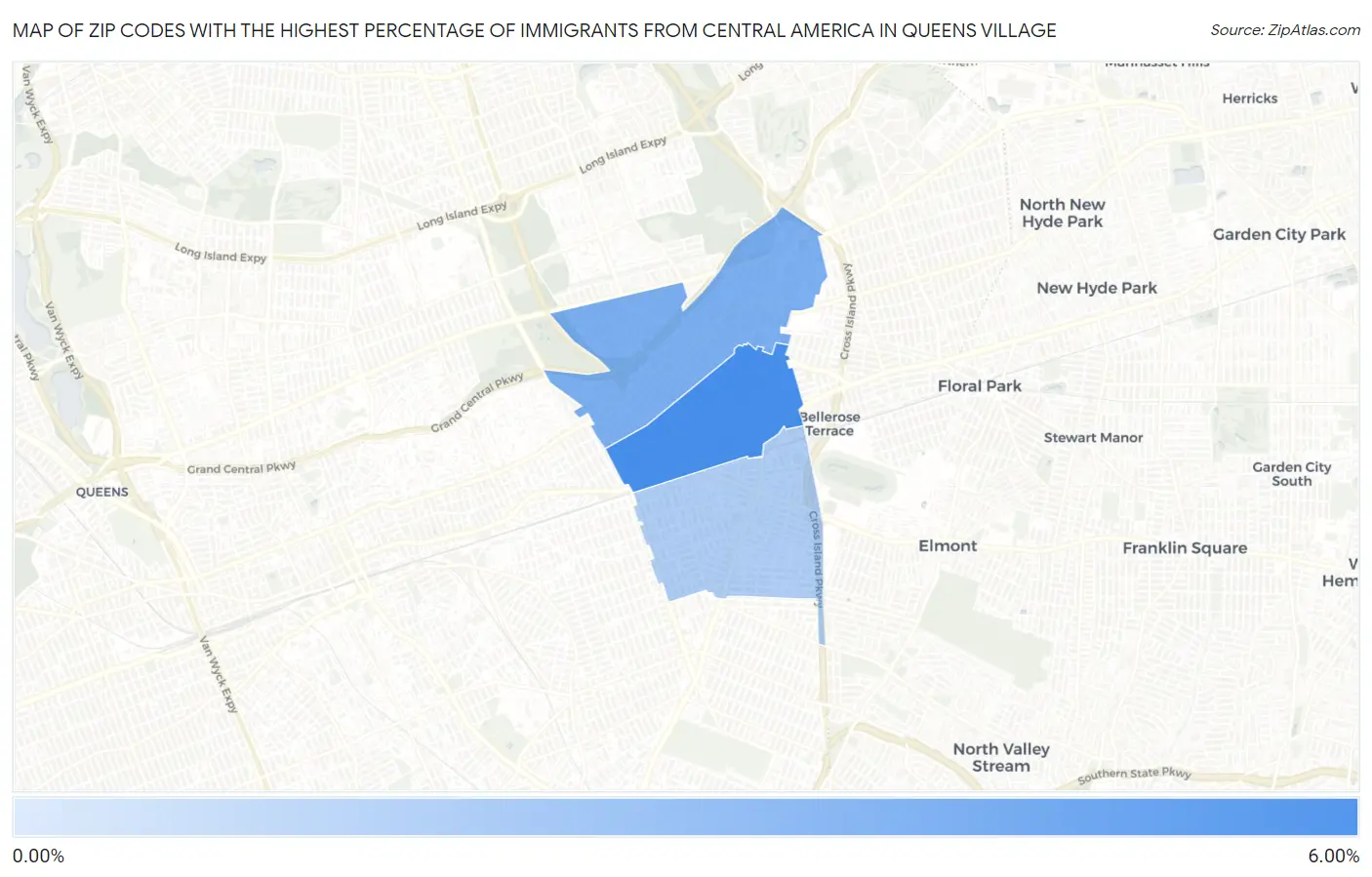 Zip Codes with the Highest Percentage of Immigrants from Central America in Queens Village Map