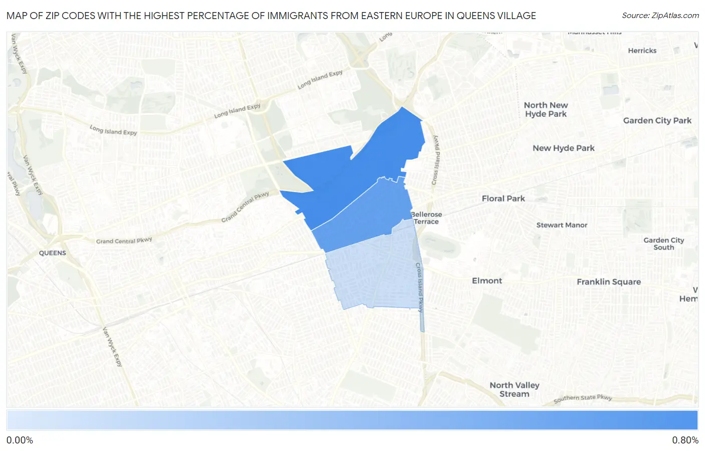 Zip Codes with the Highest Percentage of Immigrants from Eastern Europe in Queens Village Map