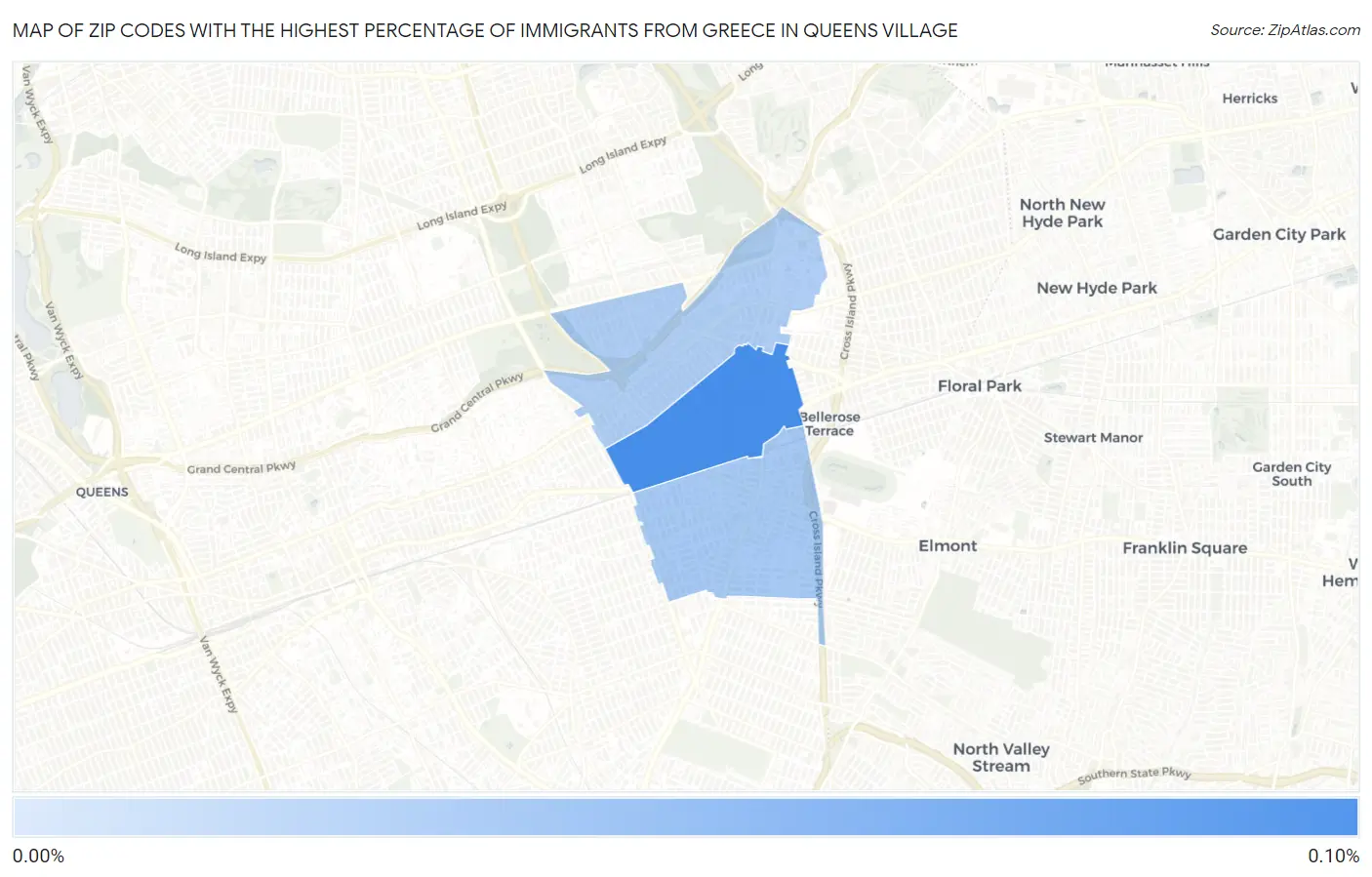 Zip Codes with the Highest Percentage of Immigrants from Greece in Queens Village Map