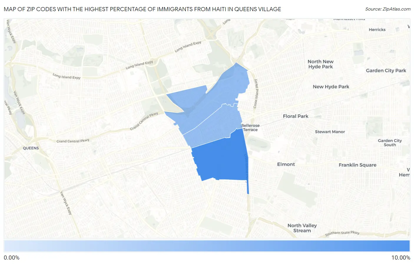 Zip Codes with the Highest Percentage of Immigrants from Haiti in Queens Village Map