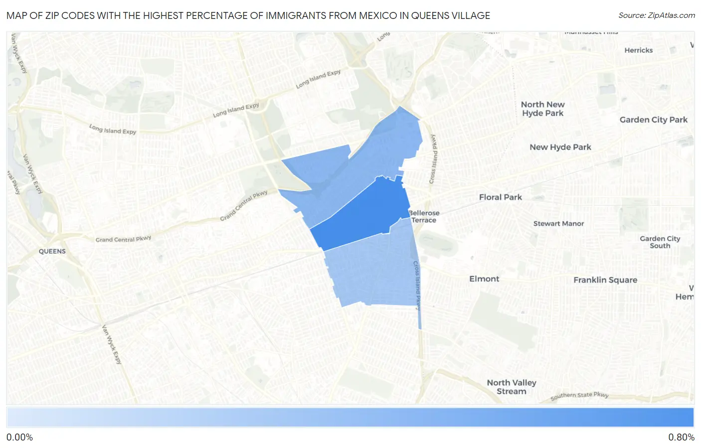 Zip Codes with the Highest Percentage of Immigrants from Mexico in Queens Village Map