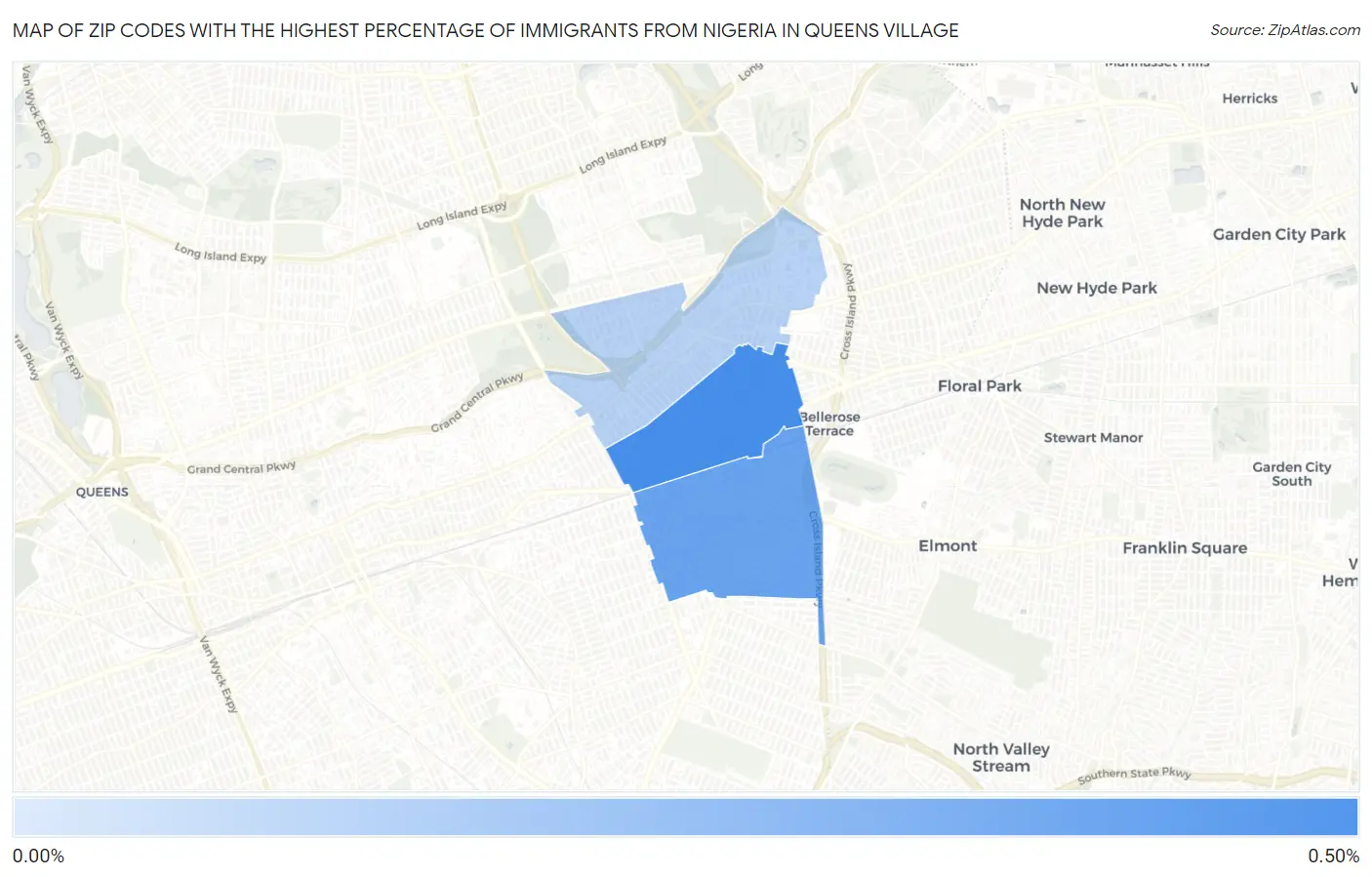 Zip Codes with the Highest Percentage of Immigrants from Nigeria in Queens Village Map