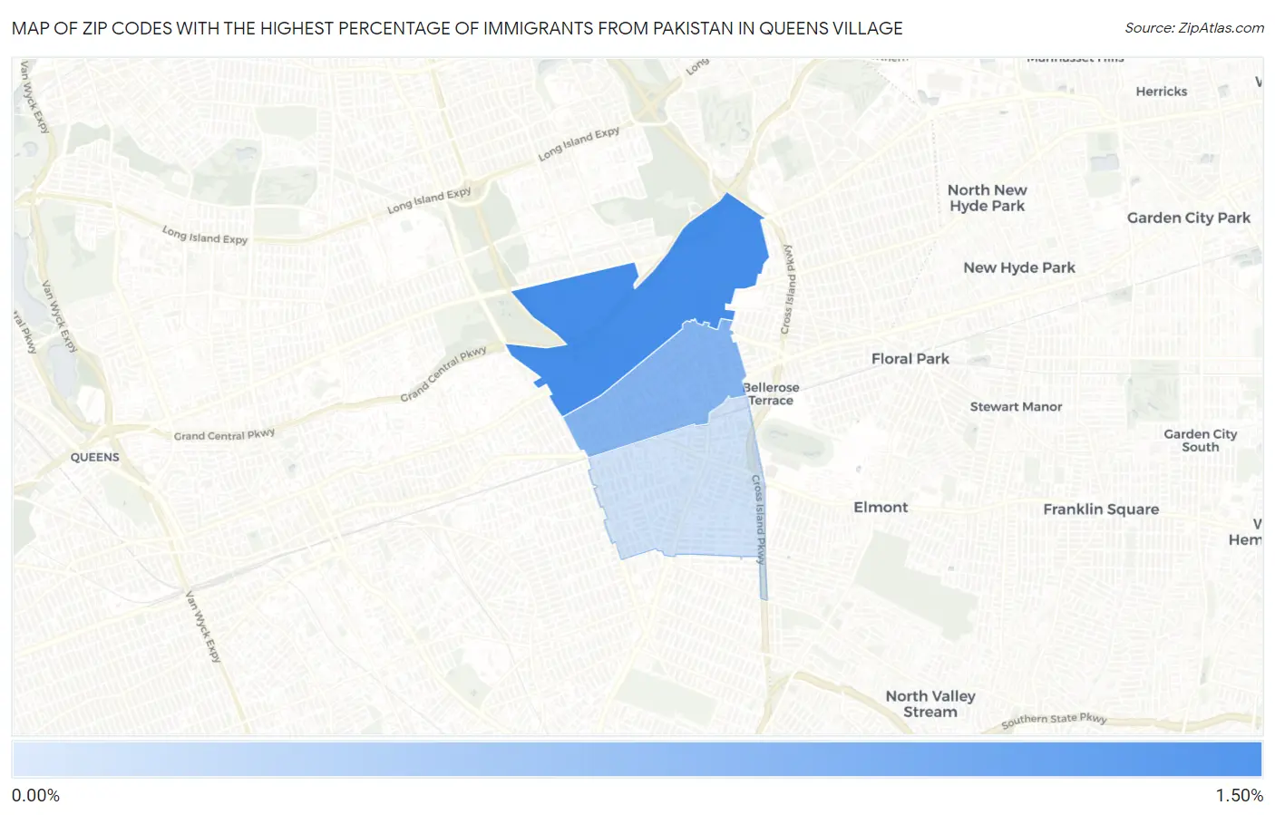 Zip Codes with the Highest Percentage of Immigrants from Pakistan in Queens Village Map