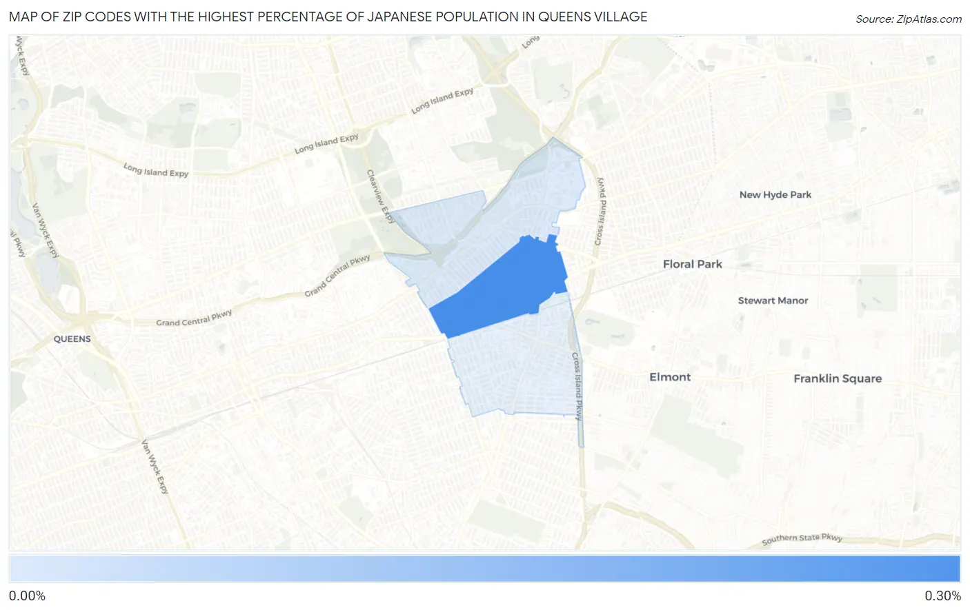 Zip Codes with the Highest Percentage of Japanese Population in Queens Village Map