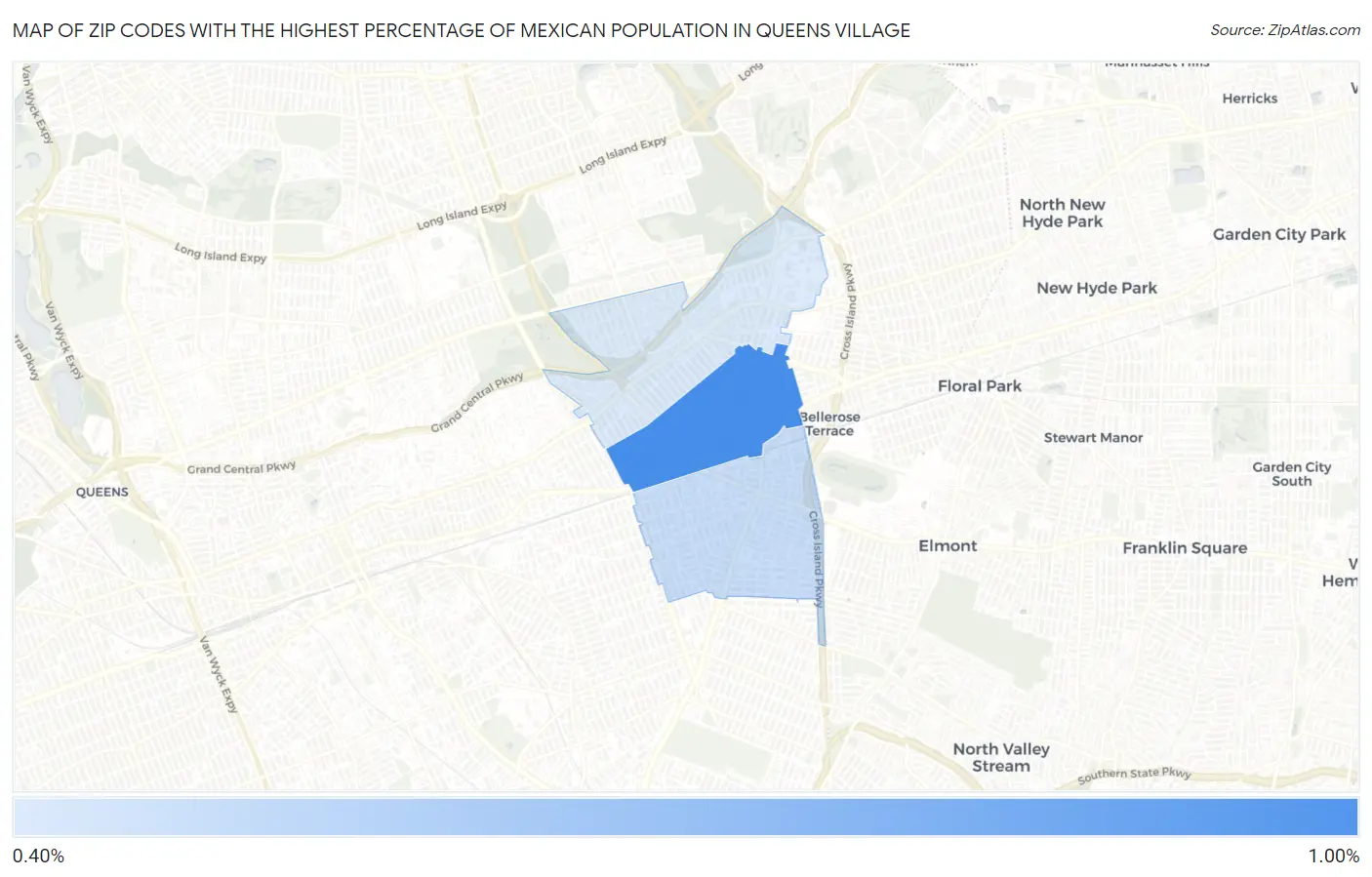 Zip Codes with the Highest Percentage of Mexican Population in Queens Village Map