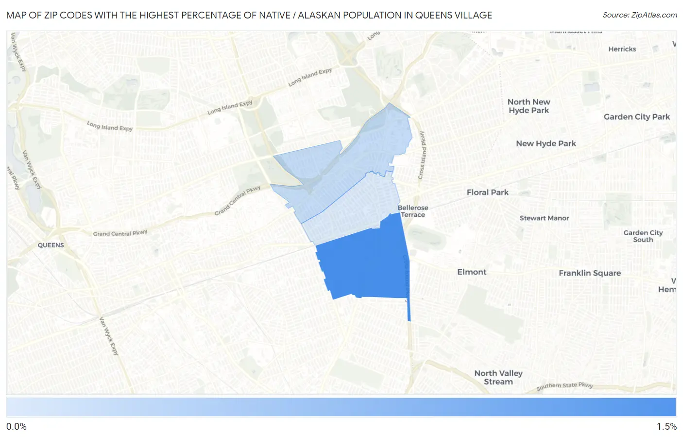 Zip Codes with the Highest Percentage of Native / Alaskan Population in Queens Village Map
