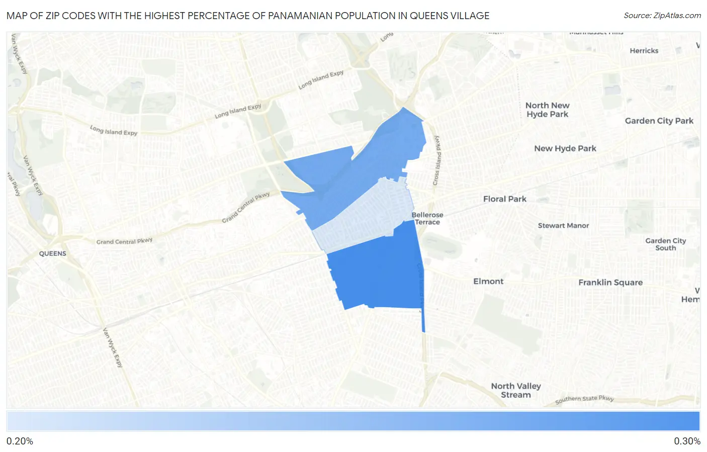 Zip Codes with the Highest Percentage of Panamanian Population in Queens Village Map