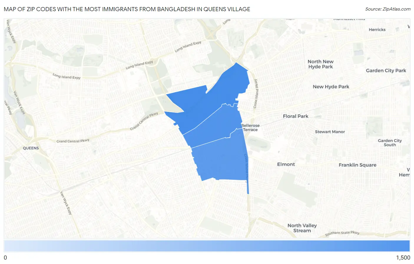 Zip Codes with the Most Immigrants from Bangladesh in Queens Village Map
