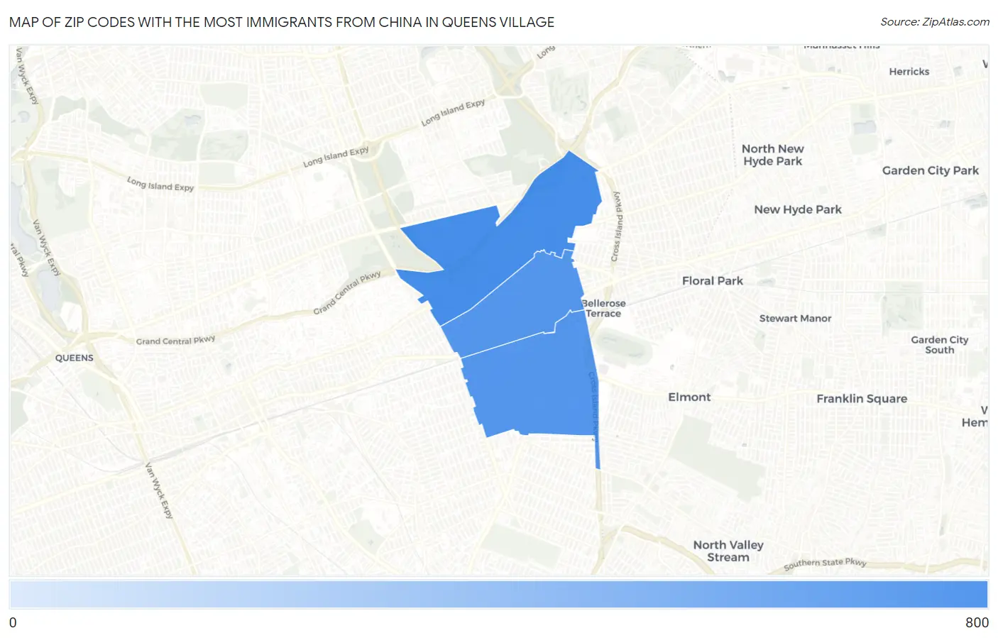 Zip Codes with the Most Immigrants from China in Queens Village Map