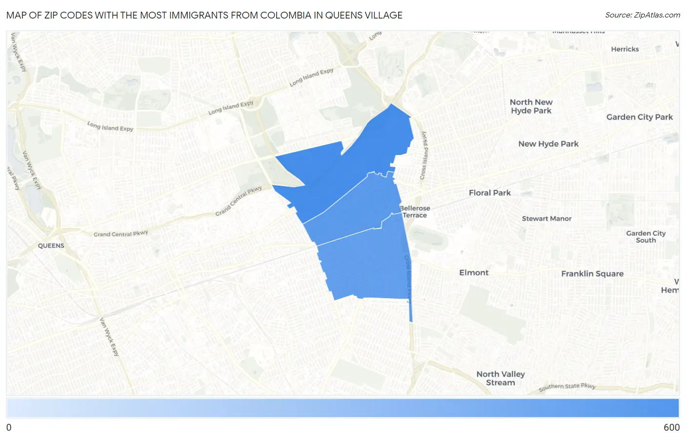 Zip Codes with the Most Immigrants from Colombia in Queens Village Map