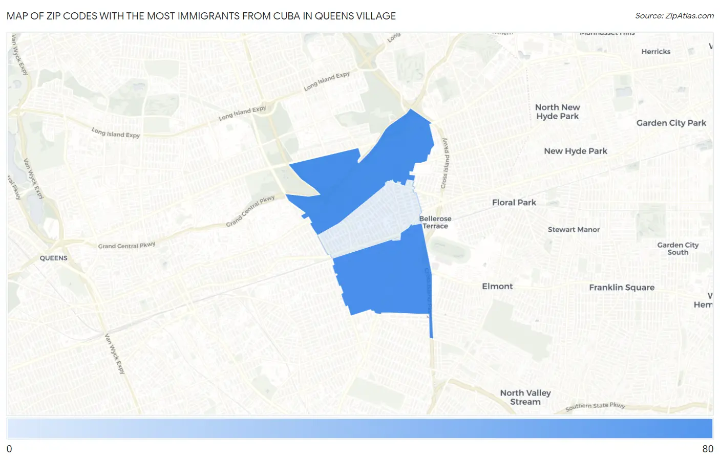Zip Codes with the Most Immigrants from Cuba in Queens Village Map