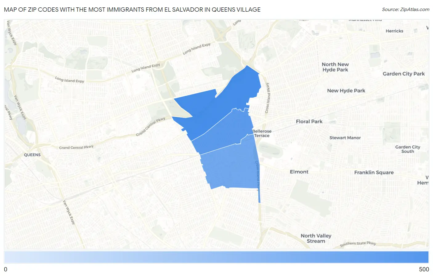 Zip Codes with the Most Immigrants from El Salvador in Queens Village Map
