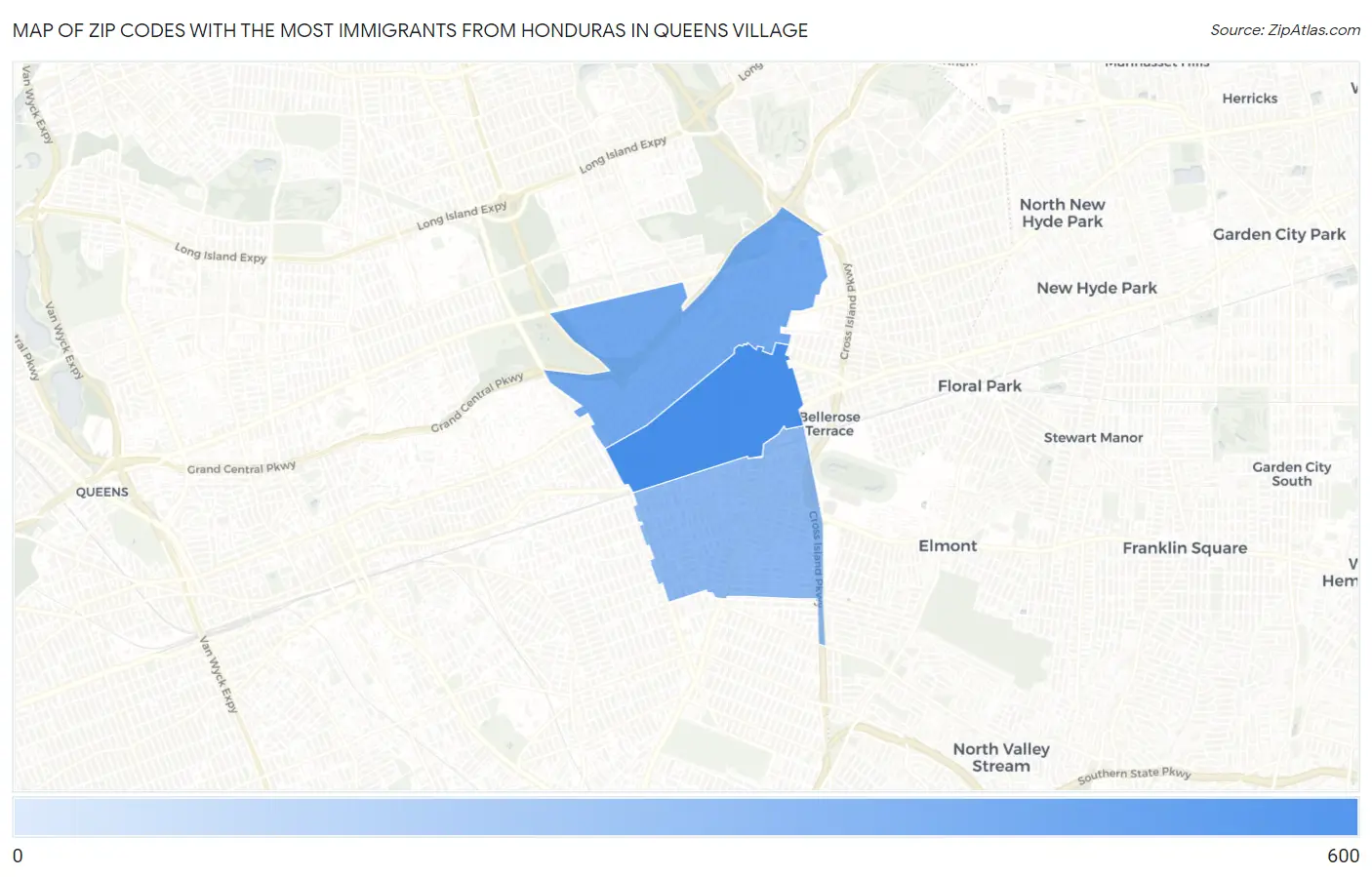 Zip Codes with the Most Immigrants from Honduras in Queens Village Map