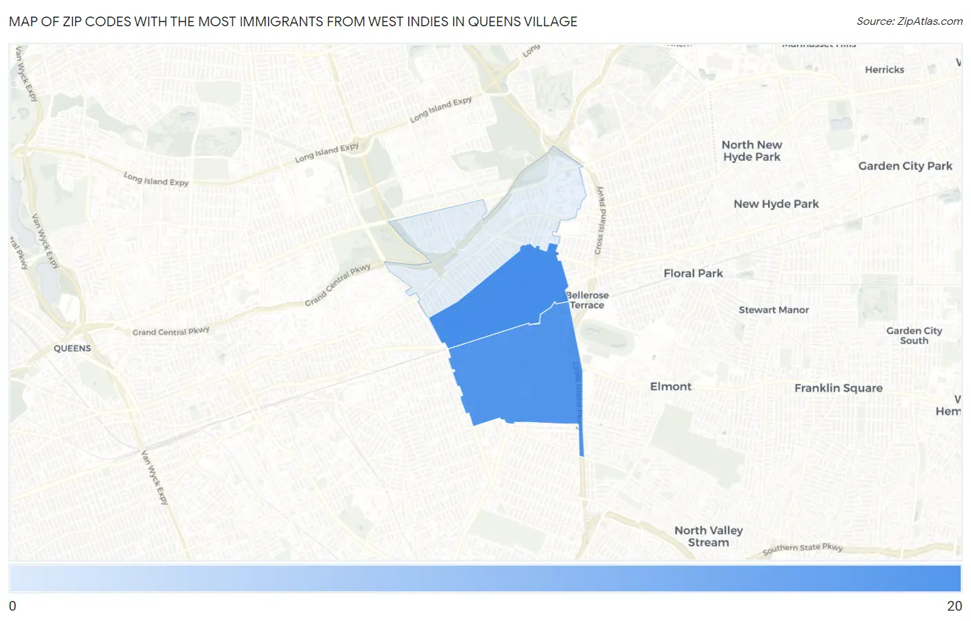 Zip Codes with the Most Immigrants from West Indies in Queens Village Map