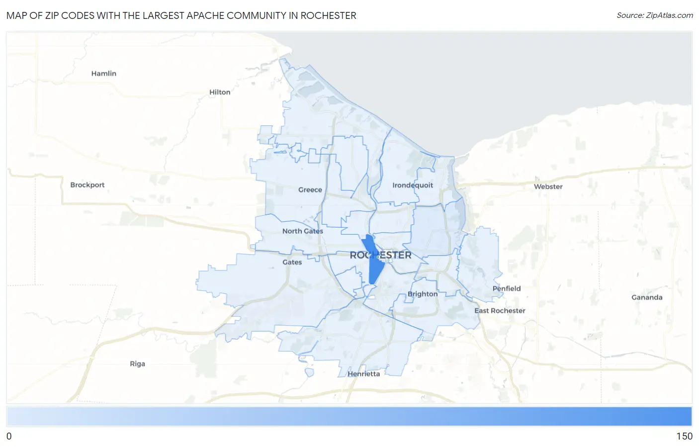 Zip Codes with the Largest Apache Community in Rochester Map