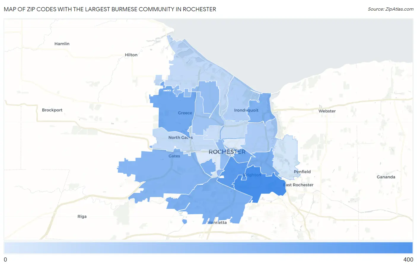 Zip Codes with the Largest Burmese Community in Rochester Map