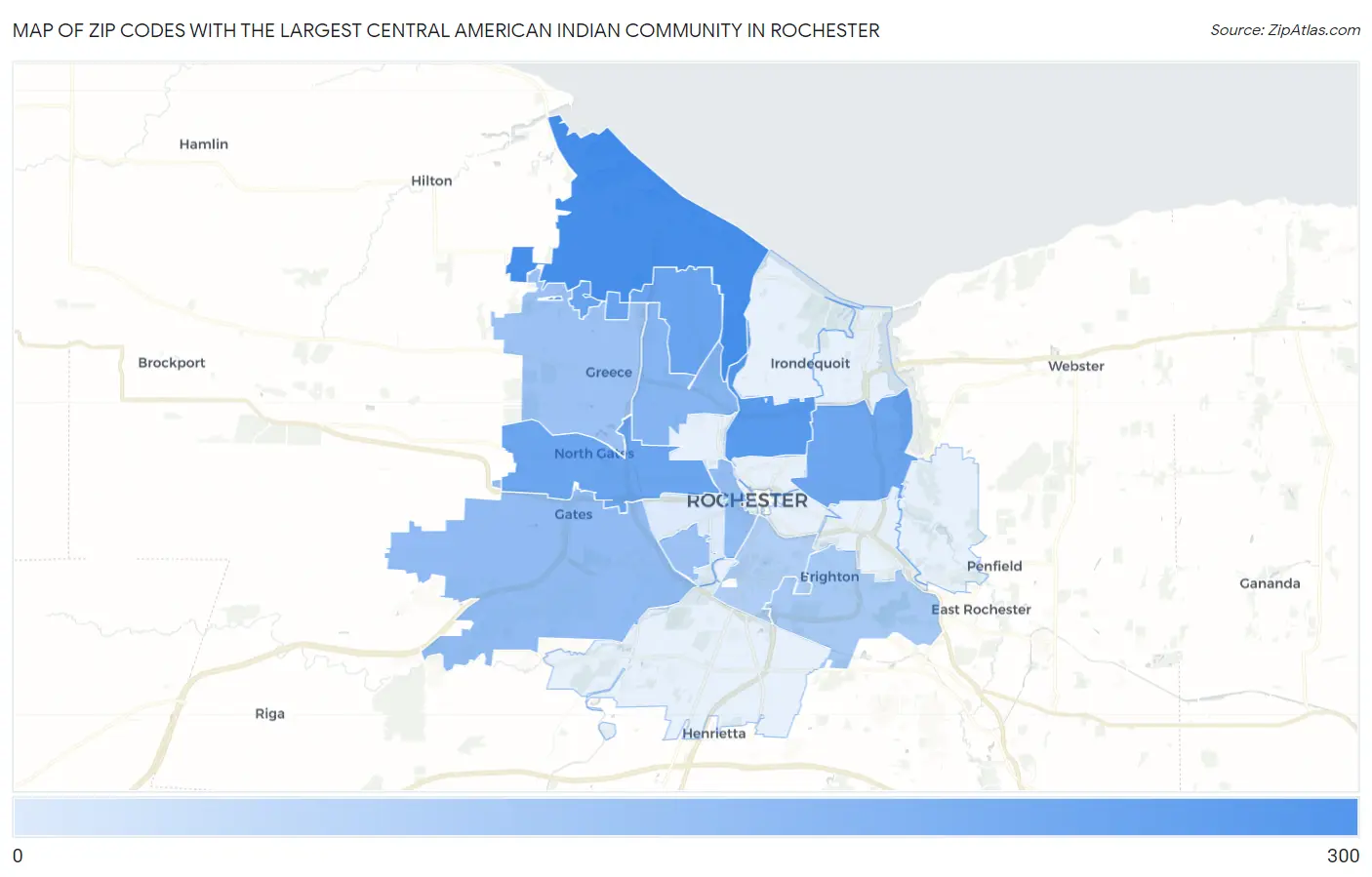 Zip Codes with the Largest Central American Indian Community in Rochester Map