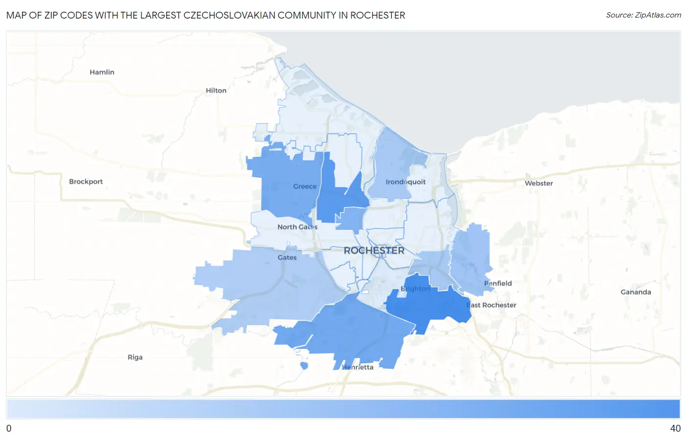 Zip Codes with the Largest Czechoslovakian Community in Rochester Map