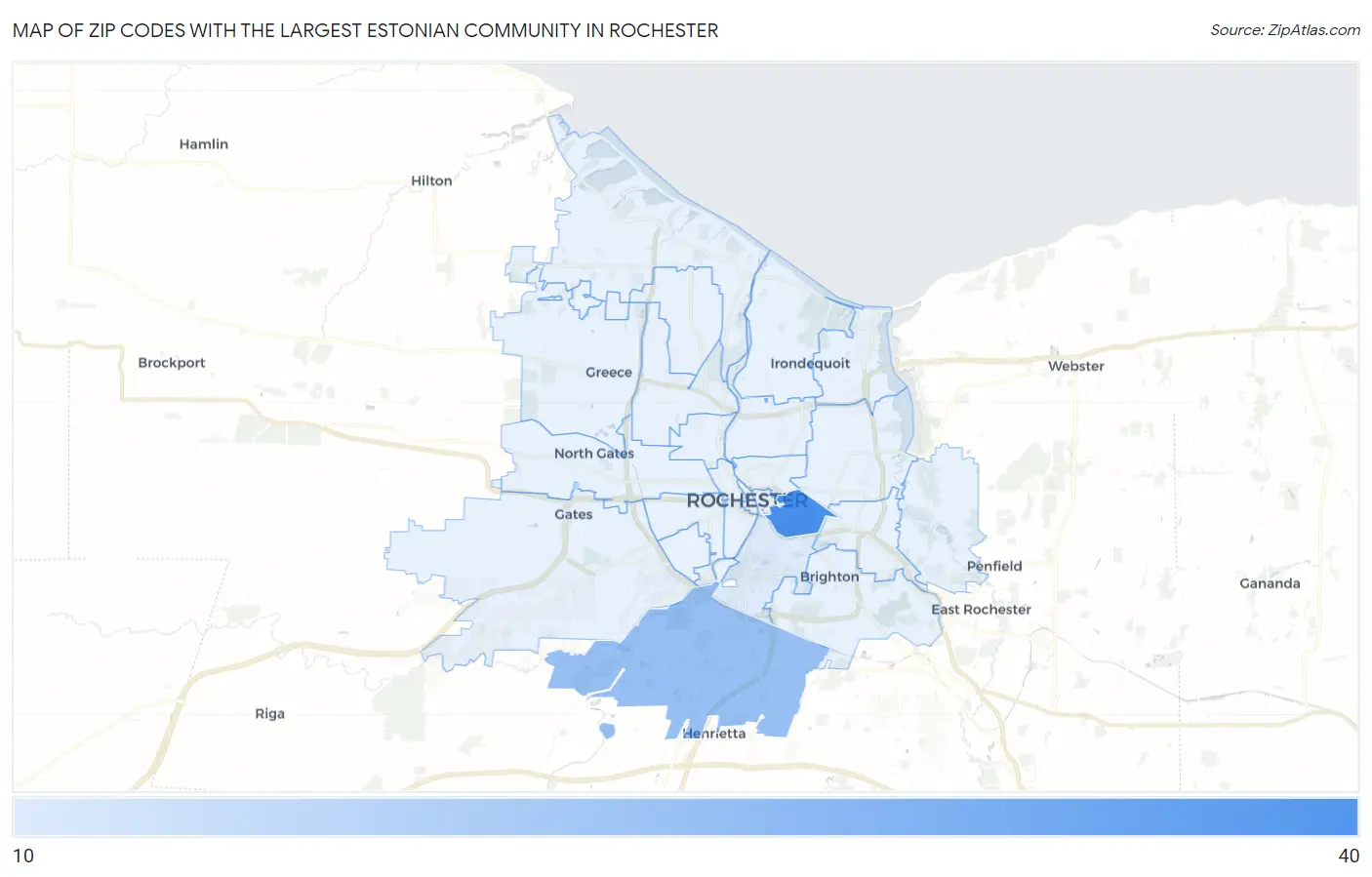 Zip Codes with the Largest Estonian Community in Rochester Map