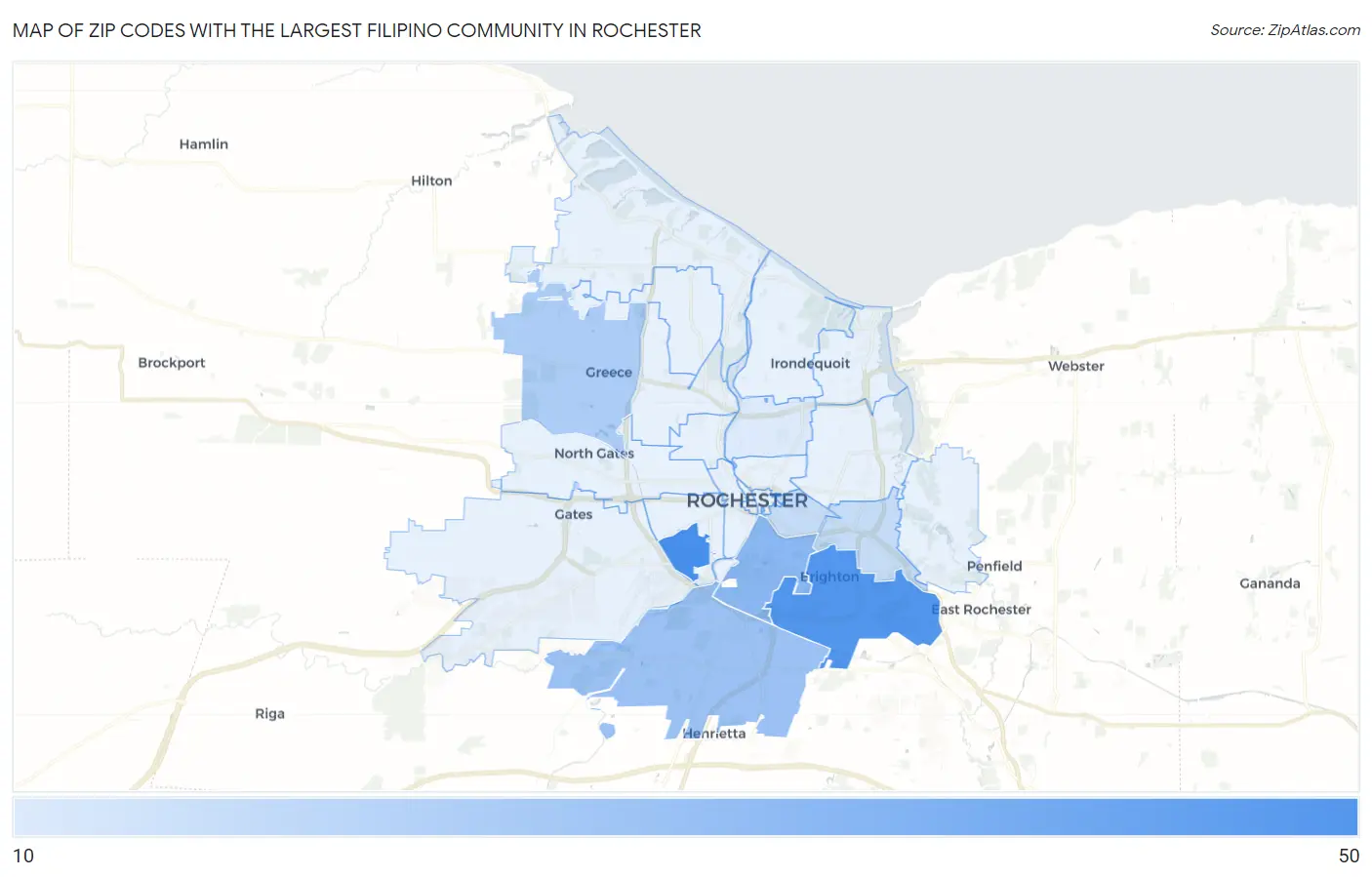Zip Codes with the Largest Filipino Community in Rochester Map