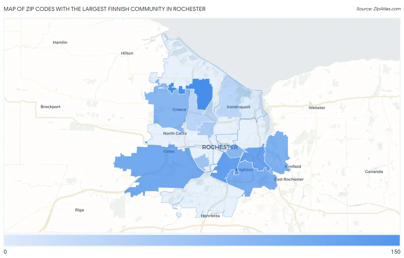Zip Codes with the Largest Finnish Community in Rochester Map