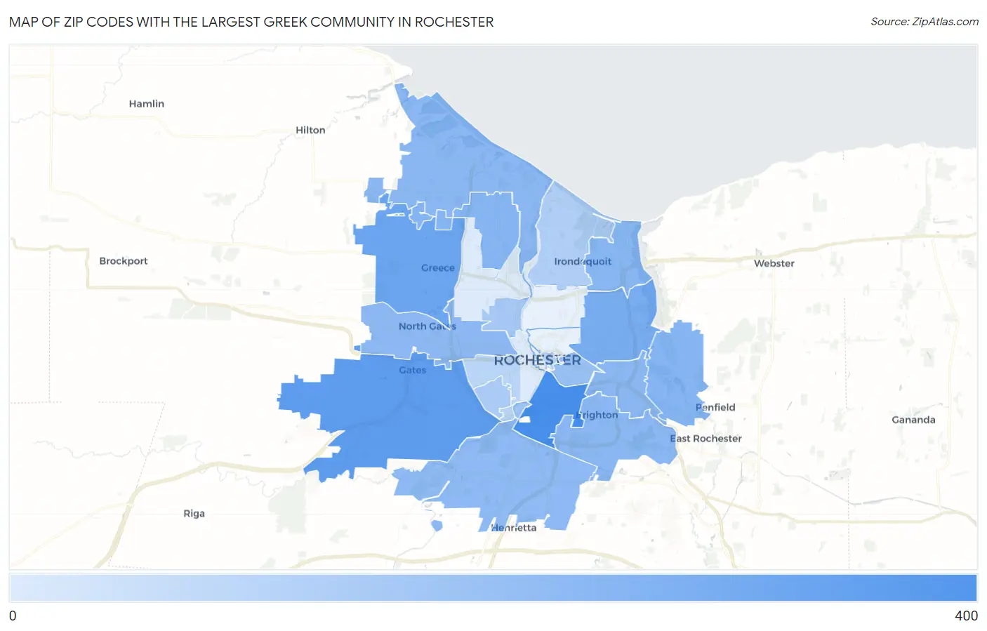 Zip Codes with the Largest Greek Community in Rochester Map
