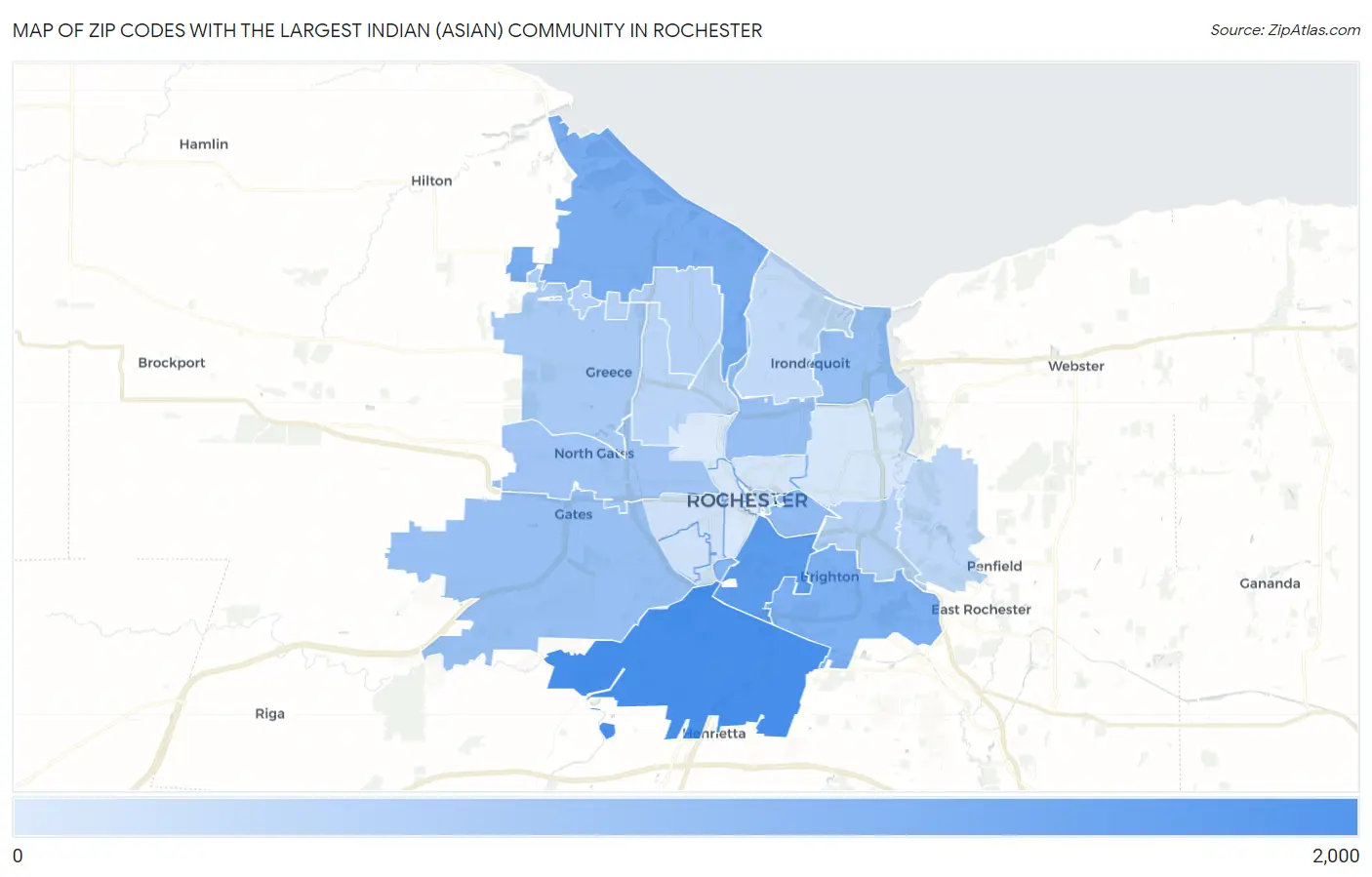 Zip Codes with the Largest Indian (Asian) Community in Rochester Map