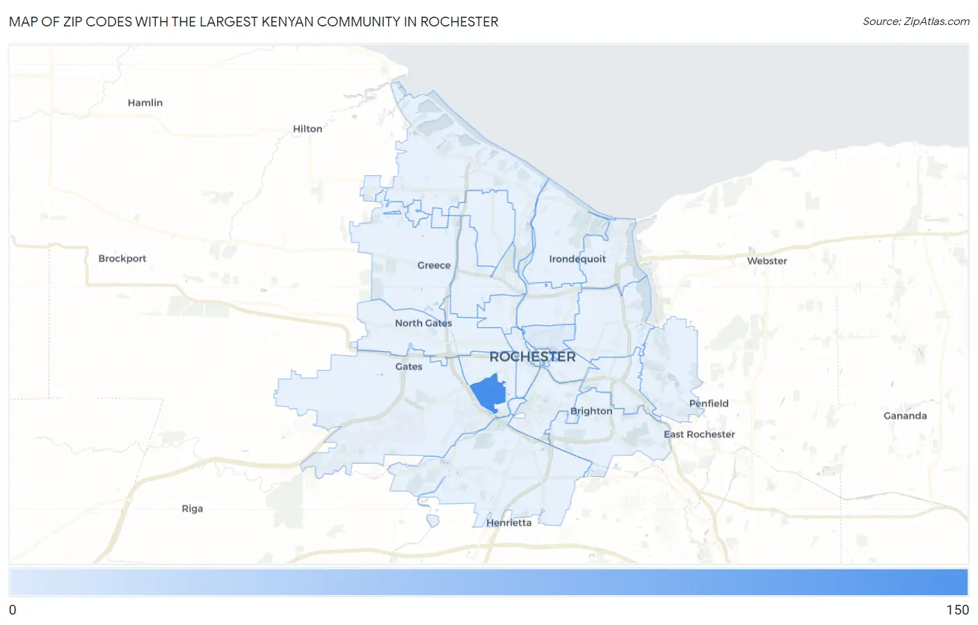 Zip Codes with the Largest Kenyan Community in Rochester Map