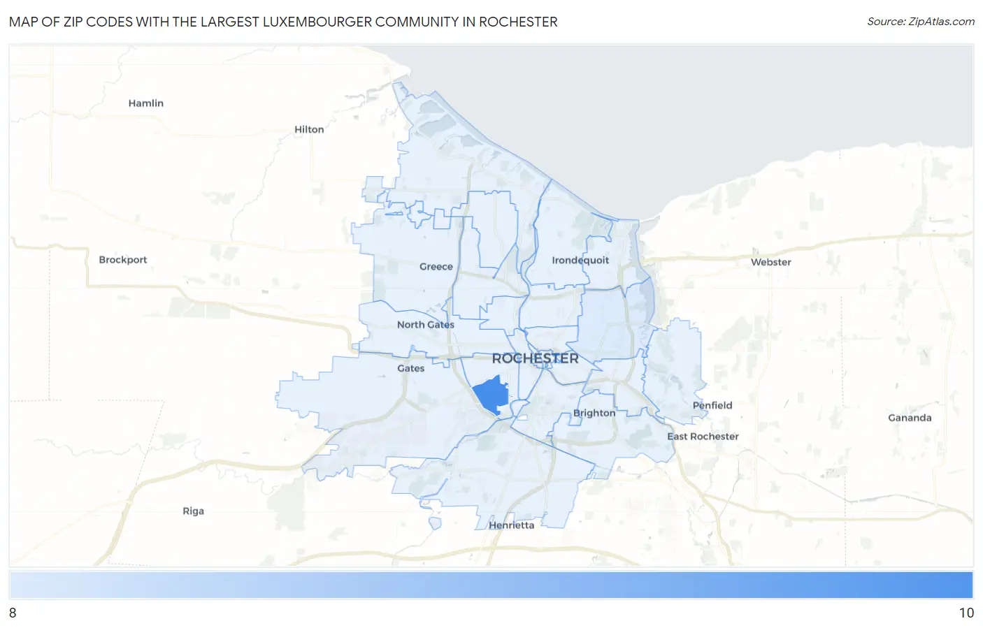 Zip Codes with the Largest Luxembourger Community in Rochester Map