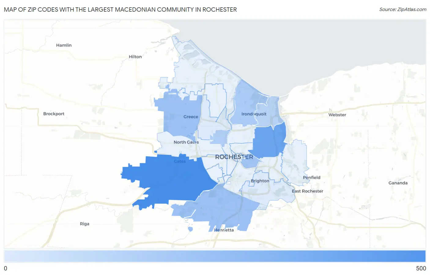 Zip Codes with the Largest Macedonian Community in Rochester Map