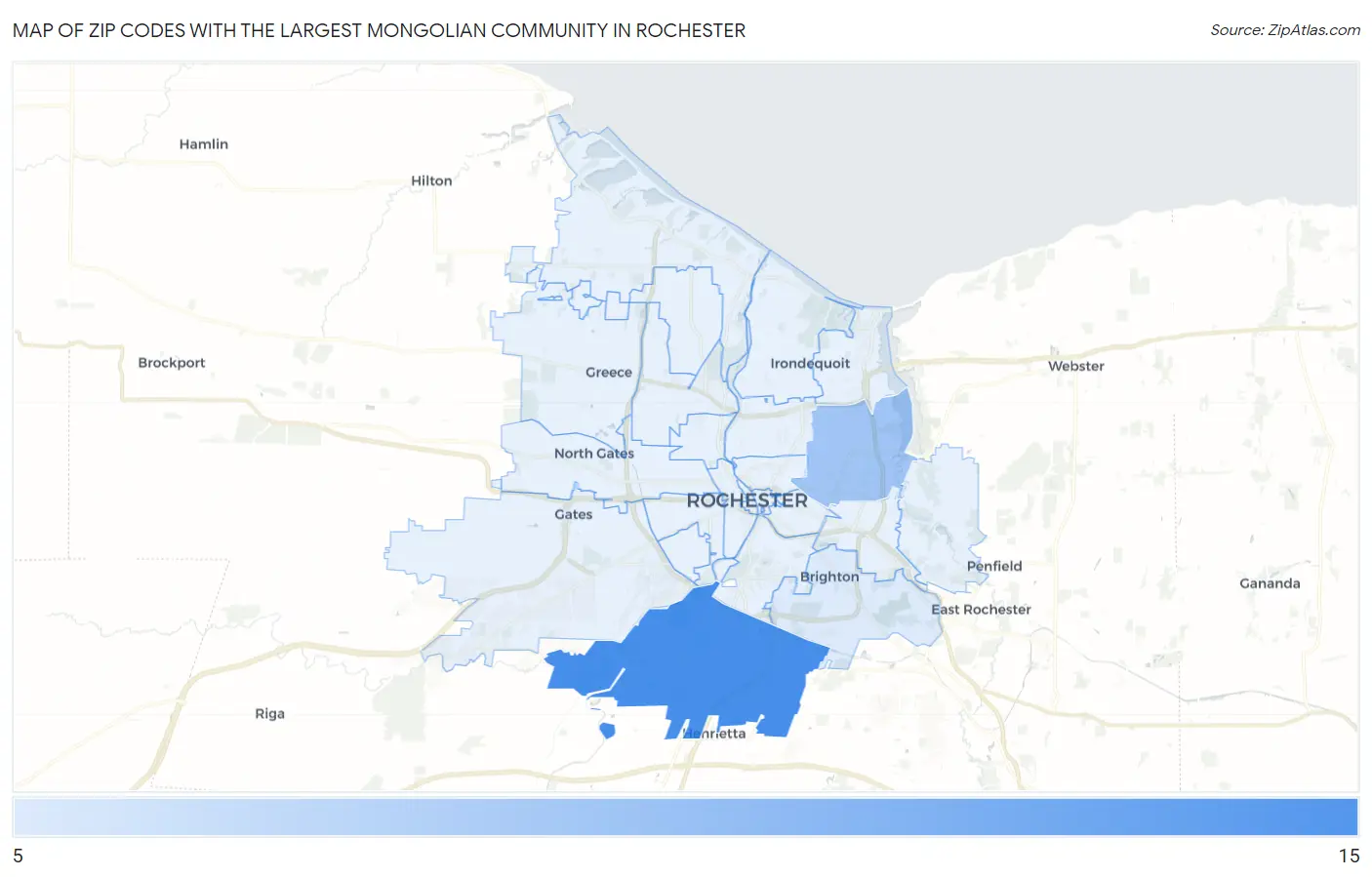 Zip Codes with the Largest Mongolian Community in Rochester Map
