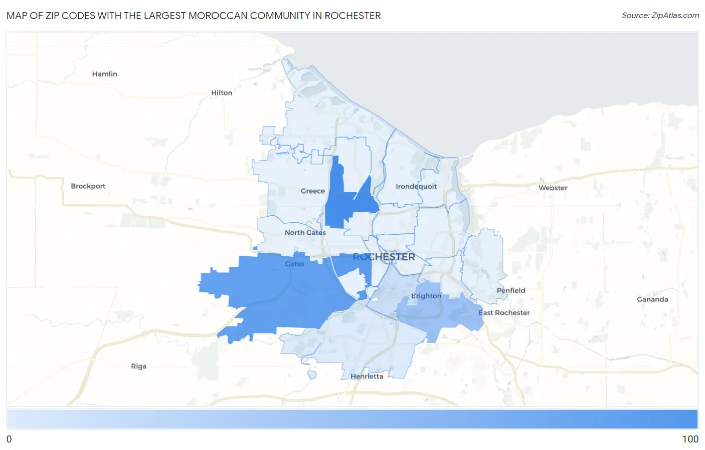 Zip Codes with the Largest Moroccan Community in Rochester Map