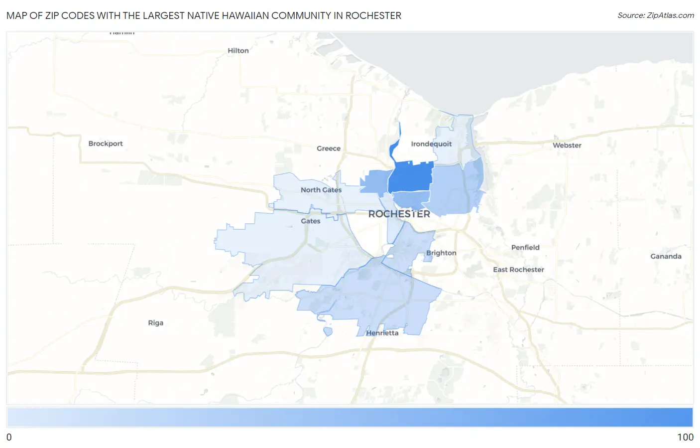 Zip Codes with the Largest Native Hawaiian Community in Rochester Map