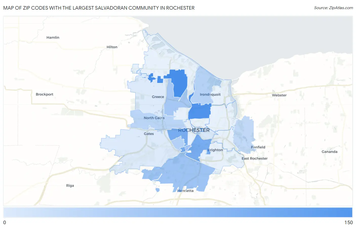 Zip Codes with the Largest Salvadoran Community in Rochester Map