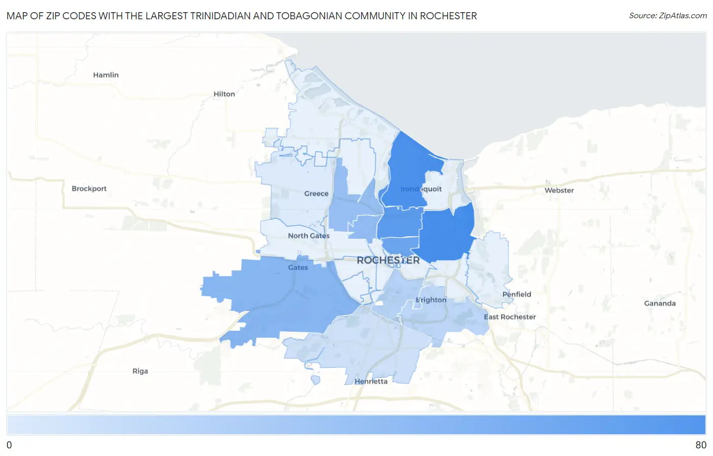 Zip Codes with the Largest Trinidadian and Tobagonian Community in Rochester Map