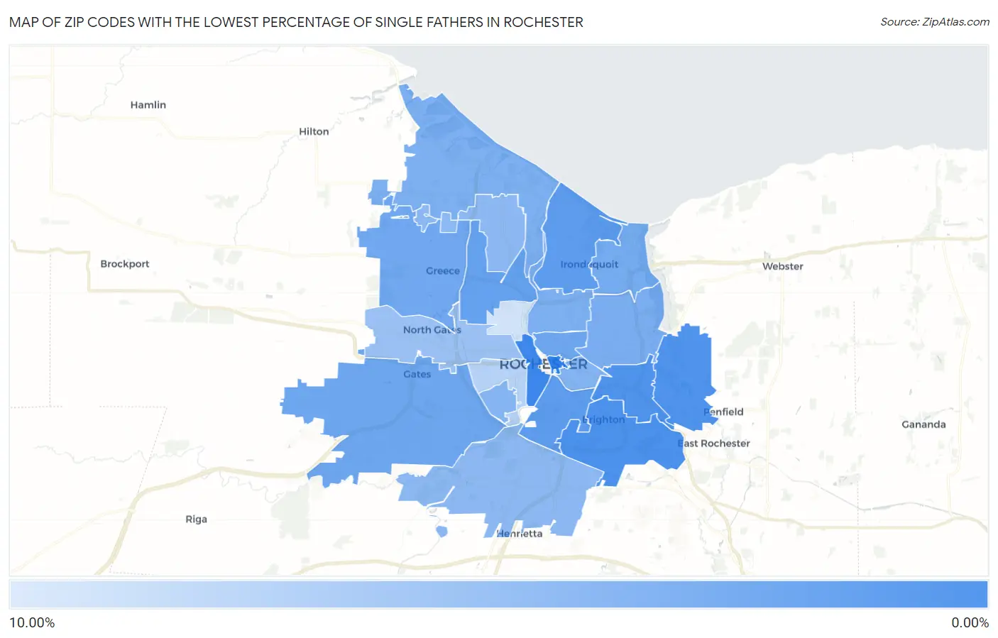 Zip Codes with the Lowest Percentage of Single Fathers in Rochester Map