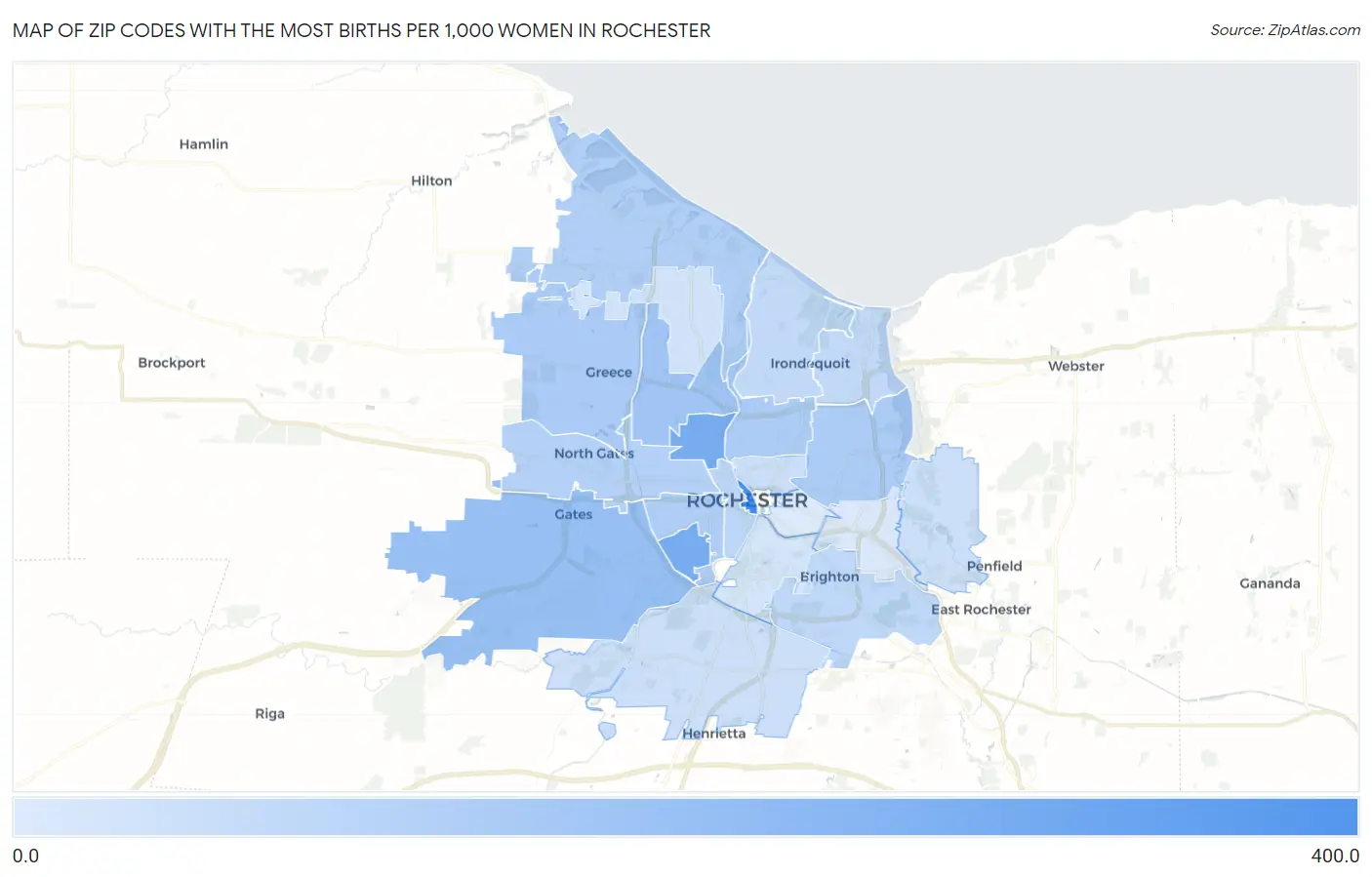 Zip Codes with the Most Births per 1,000 Women in Rochester Map