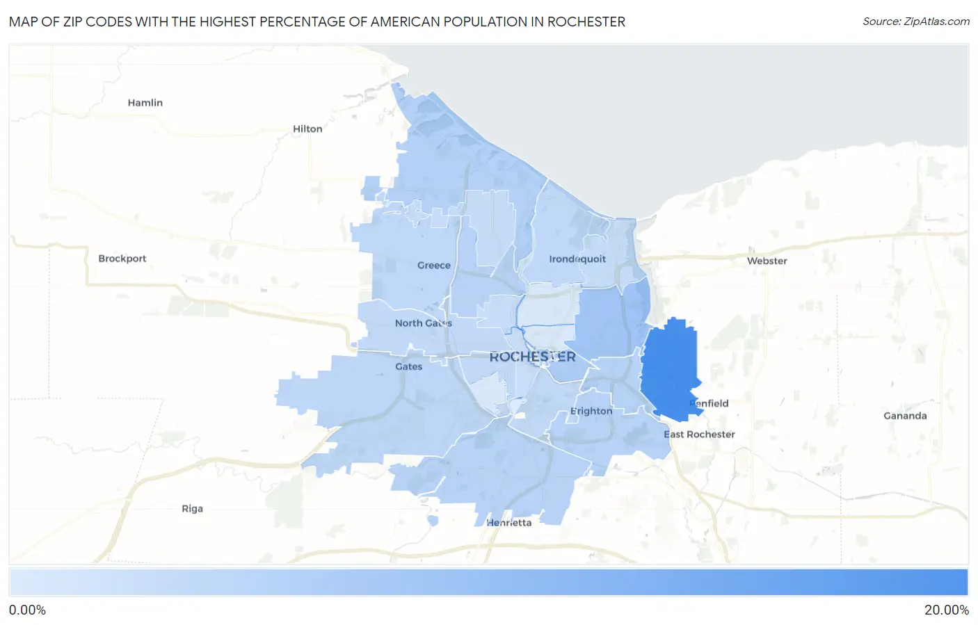 Zip Codes with the Highest Percentage of American Population in Rochester Map