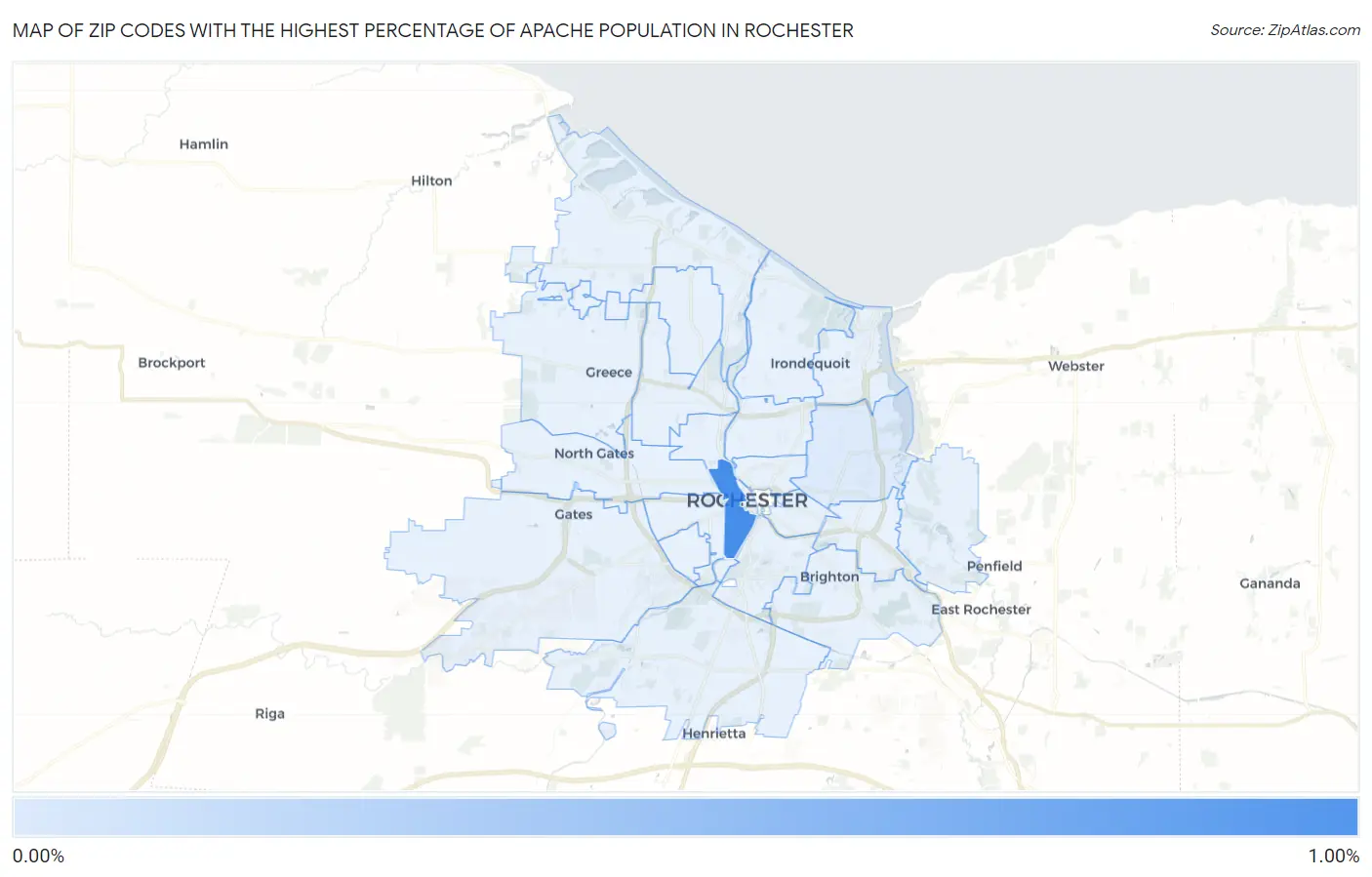 Zip Codes with the Highest Percentage of Apache Population in Rochester Map