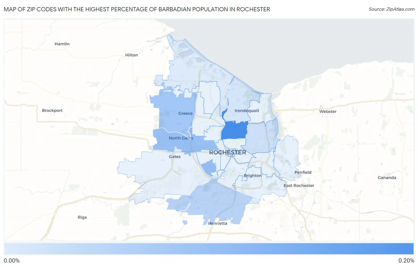 Zip Codes with the Highest Percentage of Barbadian Population in Rochester Map