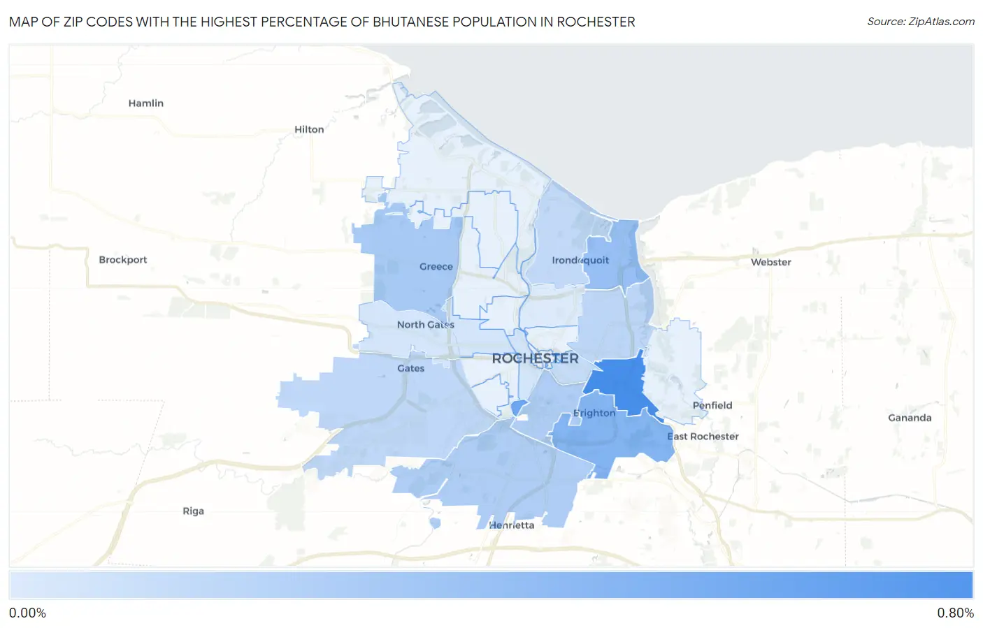 Zip Codes with the Highest Percentage of Bhutanese Population in Rochester Map