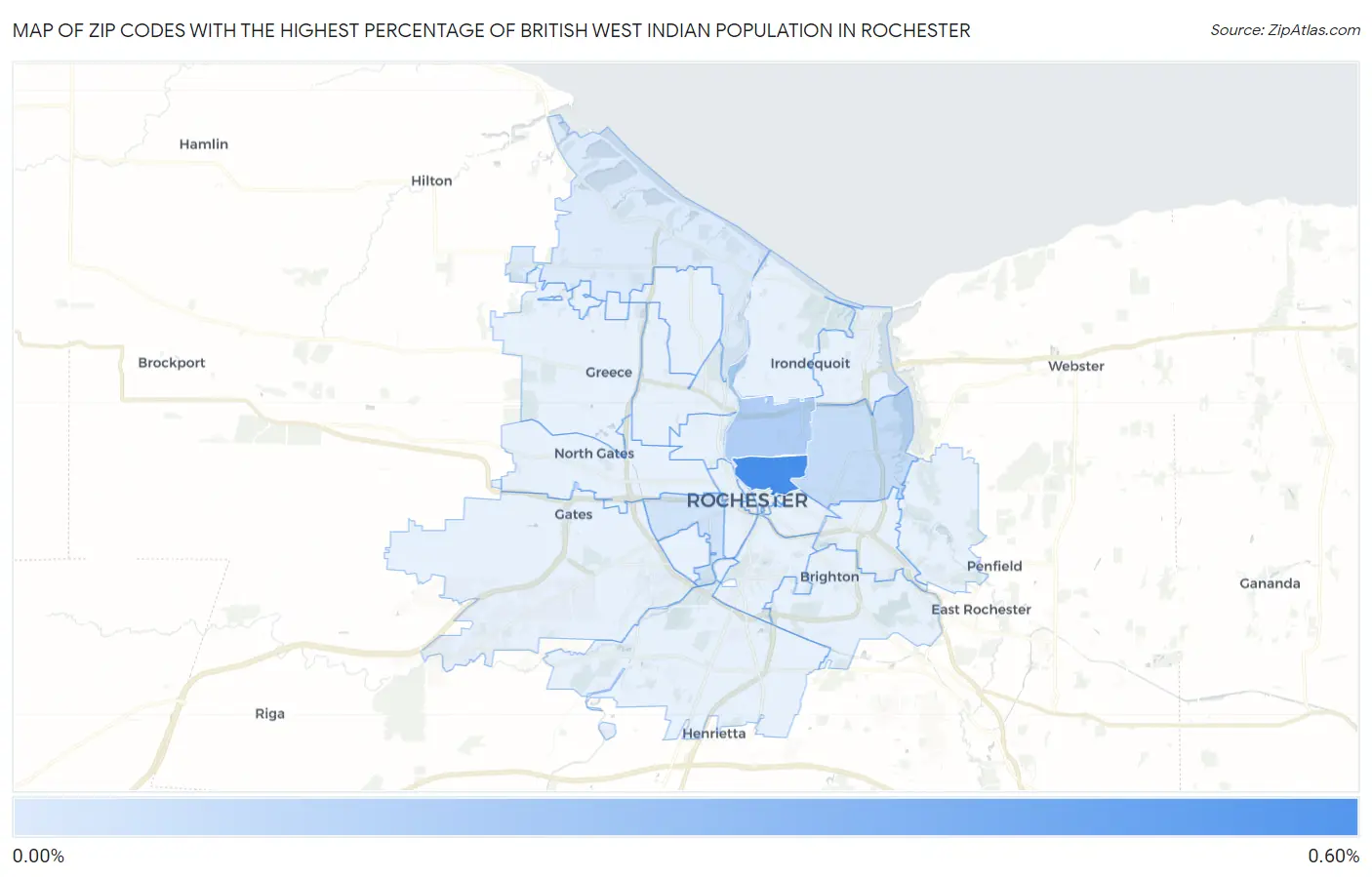 Zip Codes with the Highest Percentage of British West Indian Population in Rochester Map