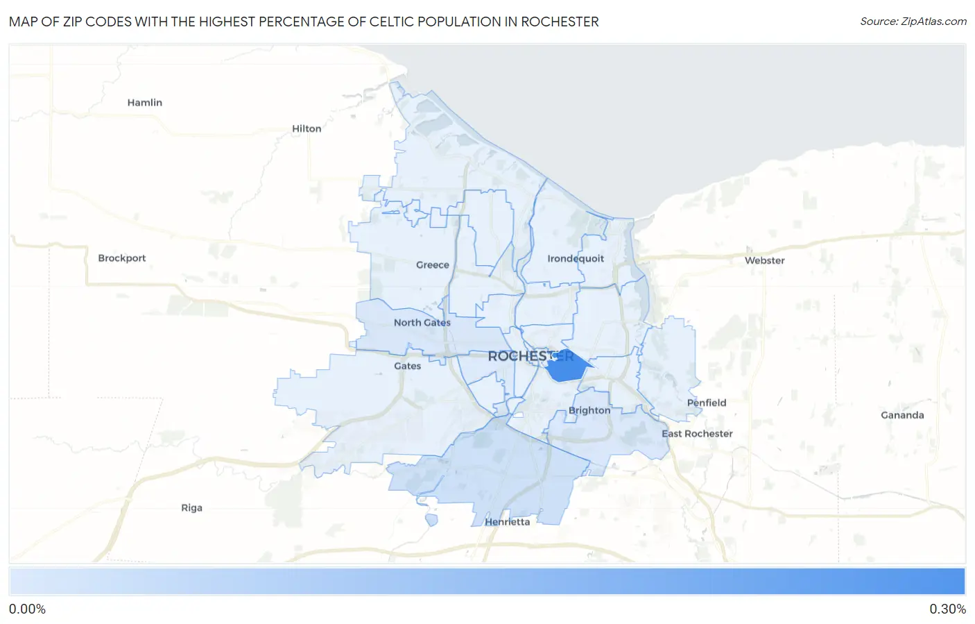 Zip Codes with the Highest Percentage of Celtic Population in Rochester Map