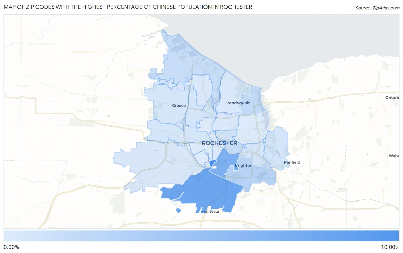 Zip Codes with the Highest Percentage of Chinese Population in Rochester Map
