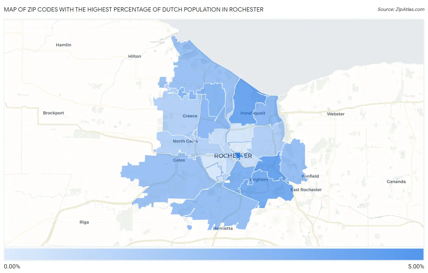 Zip Codes with the Highest Percentage of Dutch Population in Rochester Map
